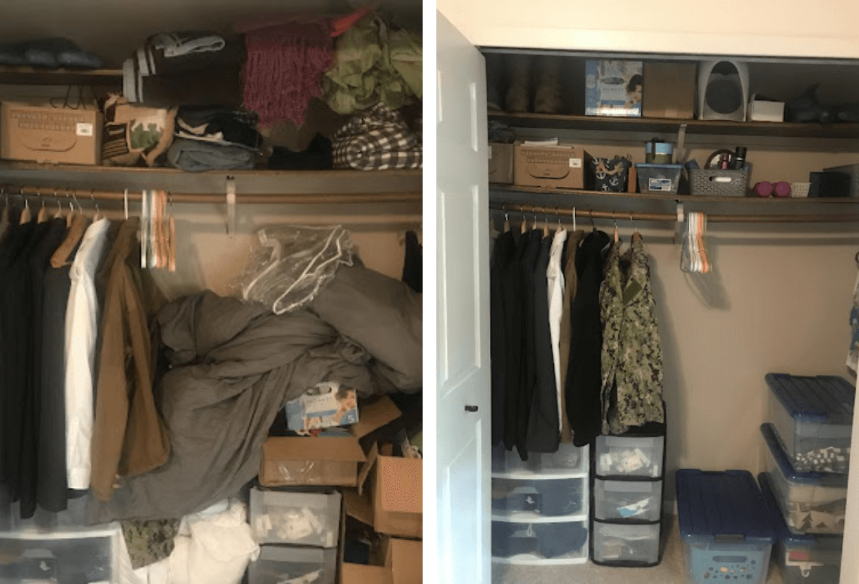 before and after of spare bedroom closet organization