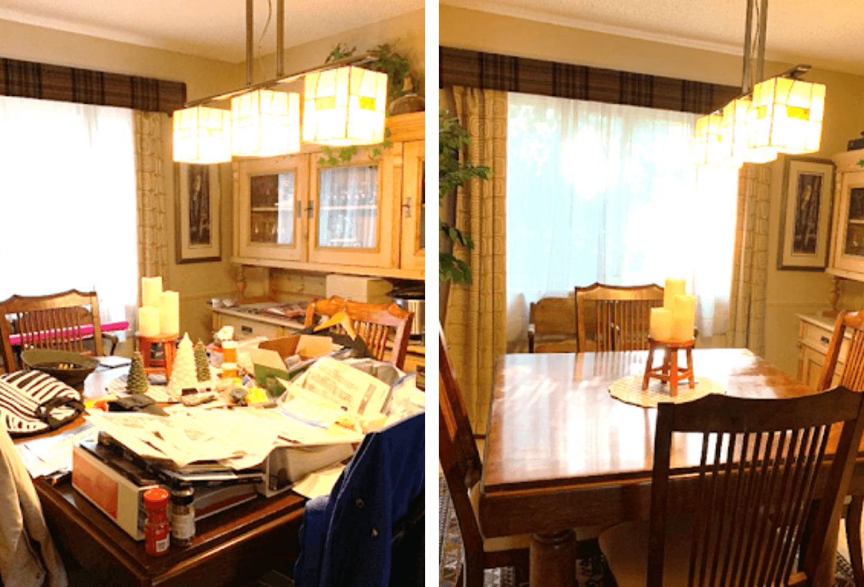 before and after of dining room organization