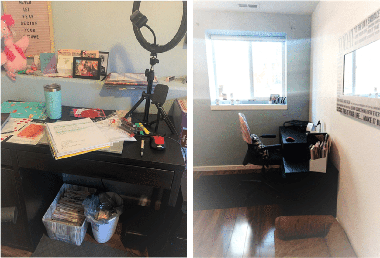 cluttered desk before and after