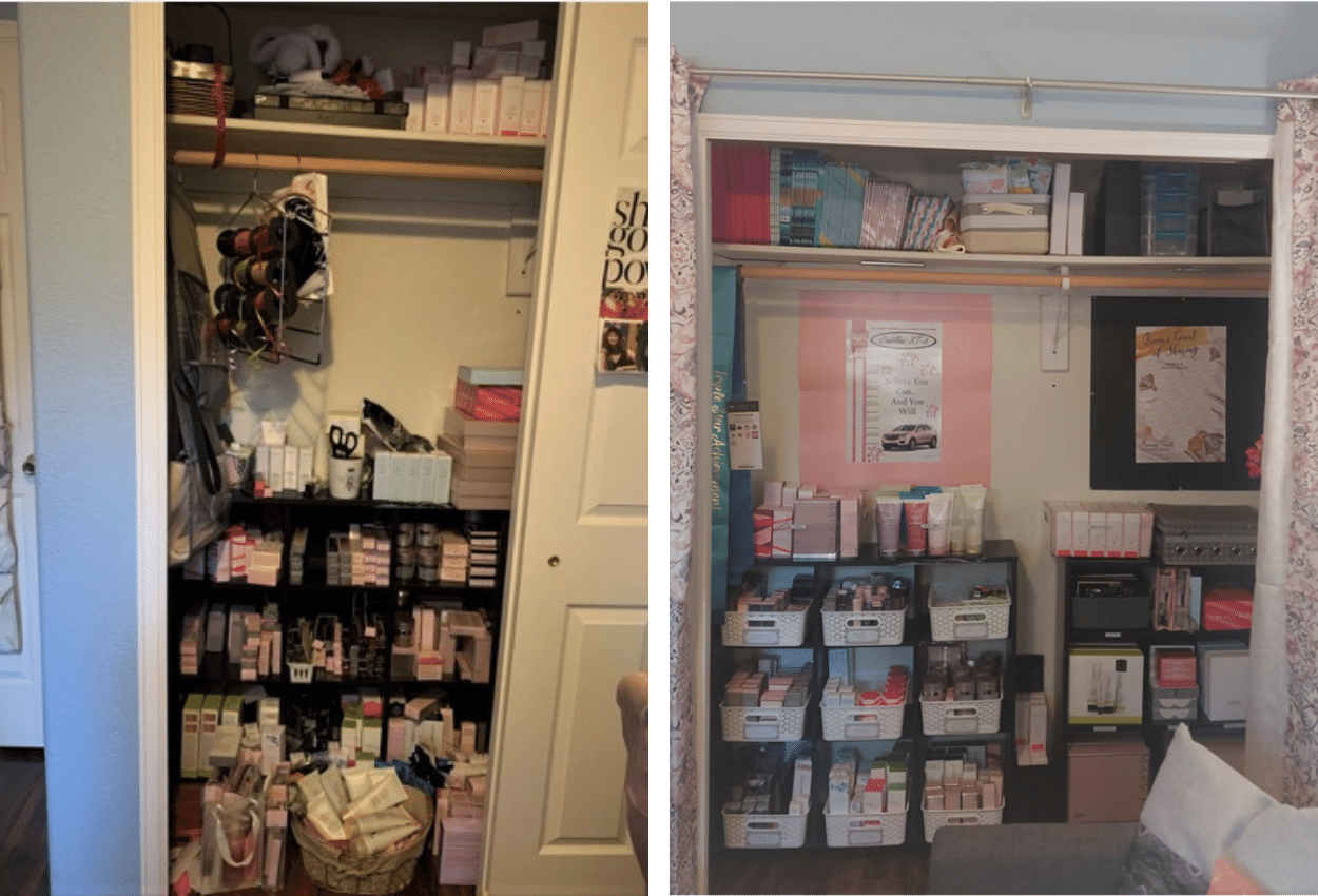 cluttered business closet before and after